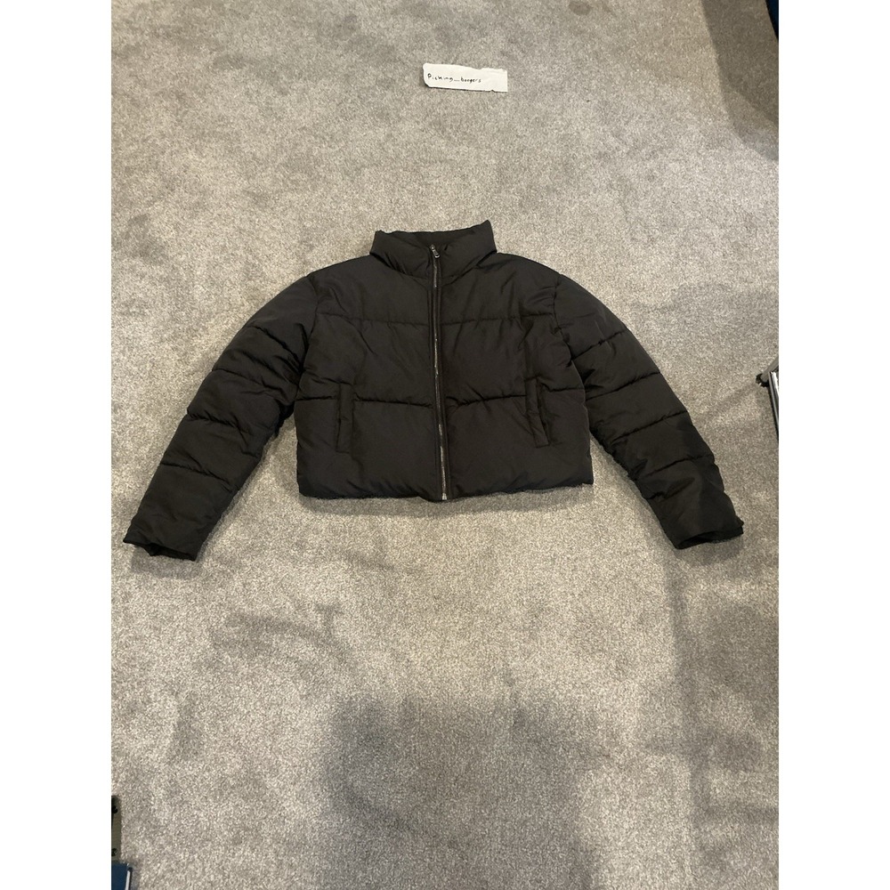 Double Zero Puffer Jacket Cropped Women's Medium Black Lightweight Winter Coat